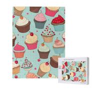 Cupcake Pattern Printed Jigsaw Puzzle with Storage Box, Wooden Puzzle for Adults and Kids, 500 Pieces Family Fun Decorative Game