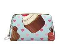Cupcake Pattern Printed Leather Makeup Bag for Women Girls - Portable Travel Cosmetic Organiser Toiletry Bag