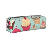 Cupcake Pattern Printed Leather Pencil Case Simple Pen Pencil Pouch Office Large Pencil Bag Stationery Box for Men Women Teens Students