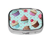 Cupcake Pattern Printed,Meta Pill Box 2 Compartment Medicine Case,Portable Organizer