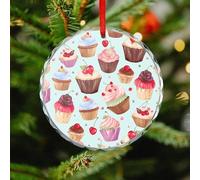 Cupcake Pattern Round Christmas Ornaments - Crystal Glass Xmas Hanging Ornaments, Personalized Christmas Tree Pendant for Holiday Keepsake Gifts (3. Inch)