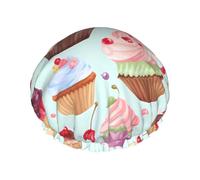 Cupcake Pattern Shower Cap for Women Men Large Waterproof Shower Bonnet Elastic Band Bathing Hair Hat Spa Salon Caps Double Layered Reusable Bath Caps for Long Hair, Braids