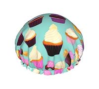 Cupcake Pattern Shower Cap,Nightcap Double Layer Waterproof Elastic Bath Cap Reusable Bathing Hair Cap