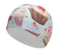 Cupcake Pattern Swim Cap for Women Men Swimming Hat Bath Waterproof Pool Caps for Long Thick Curly Hair