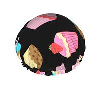 Cupcake Pattern Waterproof Shower Cap,Elastic Bathing Hair Cap Environmental Protection Hair Bath Caps, Double WaterproofBathing Shower Hat