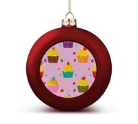 Cupcake Patterns Christmas Tree Ornaments 1.6 Inch Shatterproof Pc Plastic Balls with Lanyard Baubles Hanging Christmas Ball Ornaments for Xmas Tree Holiday Party Wedding Home Decorations-red