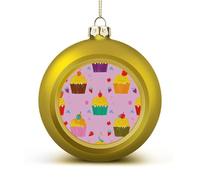 Cupcake Patterns Christmas Tree Ornaments 1.6 Inch Shatterproof Pc Plastic Balls with Lanyard Baubles Hanging Christmas Ball Ornaments for Xmas Tree Holiday Party Wedding Home Decorations-Golden
