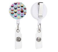 Cupcake Patterns Retractable Badge Reel - Personalized ID Name Badge Holder with Lanyard Cute Badges Reel Holder Round Nurse Doctor Name Tag Badges Clip for Work
