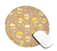 Cupcake Small Mouse Pad, Playful Cute Heart Star None Yellow Round Rubber Smooth Portable Travel Mousepad Decor for Home Office Work Gaming Desk Round 8x8 Inch