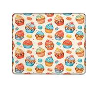 Cupcake Small Mouse Pad, Playful Fanciful Cake Glasses None Pastel Blue Square Rubber Smooth Stitched Edge Cloth Mousepad Accessories for Office Home Computer Laptop Square 8x10 Inch