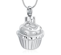 Cupcake Stainless Steel Cremation Containers Jewelry for Memorial Ashes Necklace +Filling Kits (Silver Tone)