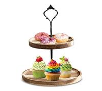 Cupcake Stand, 2/3 Tier Wooden Round Cupcake Tower Stand Farmhouse Cupcake Display Tiered Tray for Cupcakes Tea Party(01)