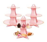 Cupcake Stand,3 Set of 3-Tier Dessert Plates Mini Cakes Fruit Candy Display Tower Cookie Tray Rack Candy Buffet Holder Cake Stand Cardboard Cupcake Stand Tiered Serving Stand (Pink)