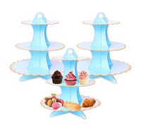 Cupcake Stand,3 Set of 3-Tier Dessert Plates Mini Cakes Fruit Candy Display Tower Cookie Tray Rack Candy Buffet Holder Cake Stand Cardboard Cupcake Stand Tiered Serving Stand (Blue)