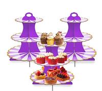 Cupcake Stand,3-Tier Dessert Plates Mini Cakes Fruit Candy Display Tower Cookie Tray Rack Candy Buffet Holder Cake Stand Cardboard Cupcake Stand Tiered Serving Stand,3 Pack (Purple)