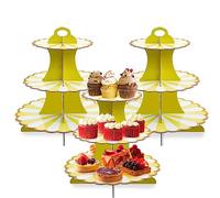 Cupcake Stand,3-Tier Dessert Plates Mini Cakes Fruit Candy Display Tower Cookie Tray Rack Candy Buffet Holder Cake Stand Cardboard Cupcake Stand Tiered Serving Stand,3 Pack (Yellow)