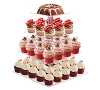 Cupcake Stand, 4 Tier Cupcake Stands for 52 Cupcakes, Square Acrylic Dessert Table Display, Clear Cupcake Tower Holder Display for Birthday, Wedding, Baby Shower, Party