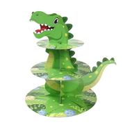Cupcake Stand for Party Supplies Easy No Tools Assembly, 3 Tier Thick Cardboard Food Display with Non Skid Base, Themed Decor for Birthday Party (Dinosaur Green)