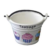 Cupcake teabag tidy, porcelain bucket shaped teabag tidy