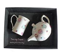 Cupcake Teapot and Bone China Mug Gift Set - Porcelain teapot, with Bone China Cupcake in Gift Boxed Package