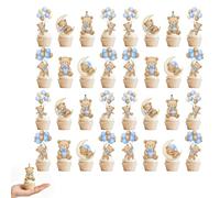 Cupcake Toppers, 32Pcs Baby Shower Cupcake Toppers, Baby Shower Cake Decorations, Teddy Bear Theme Cake Topper for Gender Reveal Party 1st Birthday Christening Celebrations Boy Girl Kids Cakes
