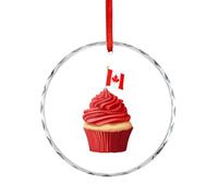 Cupcake with Canada Flag Christmas Hanging Ornaments Crystal Glass Round Pendant Gifts for Xmas Trees Home Offices