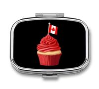 Cupcake with Canada Flag Funny Square Pill Organizer Travel Pharmacy Box Portable Medicine Case with 2 Compartments