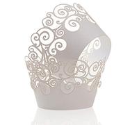 Cupcake Wrappers, KPOSIYA 100 Pack Cupcake Wraps Filigree Artistic Bake Cake Paper Cup Little Vine Laser Cut Liner Baking Cups Muffin Case Trays for Wedding Party Birthday Decoration (100, White)