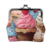 Cupcakes And Ice Cream Coin Purse for Women, Small PU Leather Change Purse with Kiss Lock, Vintage Coin Wallet Card Holder, Mini Coin Pocket Pouch Change Holder for Travel, Party