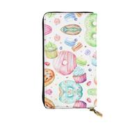 Cupcakes Donuts Muffins Sugar Print Leather Long Clutch Wallet â€“ Fashionable Personalized Wallet, Multiple Card Slots, Gift Ready, Black, One Size