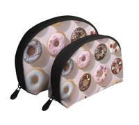 Cupcakes Donuts Muffins Sugar Print Shell-Shaped 2-Piece Makeup Bag Set Travel Cosmetic Organiser Stylish Storage for Beauty & Gifts for Women Girls
