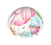 Cupcakes Donuts Muffins Sugar Print Shower Cap - Reusable Bath Hair Cap, Double Layer, Adjustable Elastic Strap, Durable Travel Essential