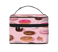 Cupcakes Donuts Muffins Sugar -Print Waterproof Large Cosmetic Bag for Travel & Gym, Makeup Organizer with 4 Elastic Straps & Compartments,Premium Twill Fabric.
