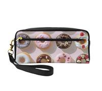 Cupcakes Donuts Muffins Sugar Printed Leather Makeup Bags with Wrist Strap Portable Travel Toiletry Bag Cosmetic Organizer Bag for Women
