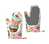 Cupcakes Donuts Muffins Sugar Printed, Silicone Oven Mitts Anti-Slip Cooking Gloves,Heat Resistant Baking Mitts A Pair