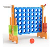 CUPCHID Giant Connect 4, 3-in-1 Giant 4 in a Row Game with Basketball Hoop, 42 Jumbo Ring, Ring Toss, Giant Connect 4 Outdoor Game, Garden Connect 4 Game for Indoor Outdoor Family Game (Blue& Orange)