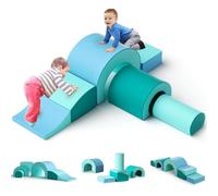 CUPCHID Kids Soft Play Set, Foam Climbing Blocks for Toddlers, Foam Play Gym with Non-Slip Base, Indoor Activity Toys for Sensory Motor Skills, Washable & Modular Design (Light blue 5-piece set)