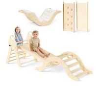 CUPCHID Montessori 7-in-1 Foldable Indoor Climbing Frame for Toddlers 1-3,Wooden Climber Set with Soft Safety Cushion, Arch, Ramp, Ladder & Slide,50kg Capacity