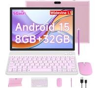 CUPEISI YQ10S 10.1 Inch 2 in 1 Tablet, 8GB RAM+64GB ROM (Max 1TB), 1.8Ghz Quad-core Processor, 1280 * 800 IPS HD Touch Screen, 2.4G/5G Wifi6 BT 5.0 Tablet with Keyboard/Mouse/Case/Stylus, Pink