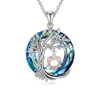 CUPENDA Adoption Necklace 925 Sterling Silver Tree of Life Adoption Day Adoption Symbol Blue Crystal Pendant Adoptive Mother's Day Jewellery Foster Parent for Women Stepmom