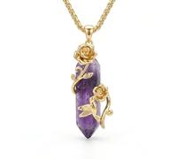 CUPENDA Amethyst Crystal Necklace 925 Sterling Silver Hummingbird with Morning Glory Flower Healing Amethyst Pendant Jewellery Hummingbird Gifts for Women Bird Lovers (18K Gold Plated)