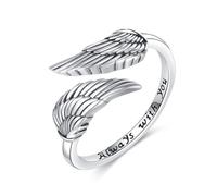 CUPENDA Angel Wing Feather Ring 925 Sterling Silver Angel Wing Feather Adjustable Open Thumb Ring Jewellery for Women