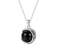 CUPENDA Black Onyx Necklace 925 Sterling Silver Black Onyx Filigree Pendant Rotating Round Necklaces New Beginnings Jewellery Gift for Women Her
