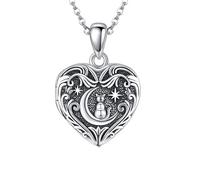 CUPENDA Cat/Fox/Forget Me Not Flower/Fairy Locket Necklace Sterling Silver Heart Locket Necklace That Holds Pictures Cat/Fox Jewellery for Women
