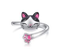 CUPENDA Cat Rings 925 Sterling Silver Open Adjustable Cute Animal Rings Fidget Anxiety Jewellery for Women