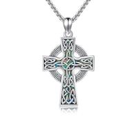 CUPENDA Celtic Cross Necklace Sterling Silver Celtic Witch Knot Pendant Necklace Irish Viking Jewellery for Men Women