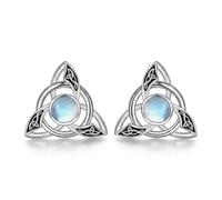 CUPENDA Celtic Earrings for Women Sterling Silver Triangle Celtic Knot Moonstone Stud Earrings Good Luck Irish Jewellery with Gifts for Women