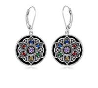 CUPENDA Chakra Earrings for Women Sterling Silver Lotus Flower Mandala Chakra 7 Chakras Dangle Drop Leverback Earrings Yoga Jewellery Gifts for Women