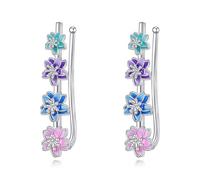 CUPENDA Cherry Blossom Ear Cuffs Climbers Earrings 925 Sterling Silver Cherry Blossom Flower Crawler Earrings Christmas Jewellery for Women