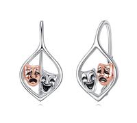 CUPENDA Comedy Tragedy Mask Earrings 925 Sterling Silver Drama Masks Lever Back Hoop Face Jewellery for Women Drama Lovers